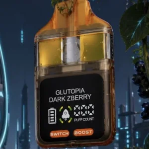 Glutopia x Dark Bzberry Arcadia Fusion X-Ray Edition Glutopia x Dark Bzberry cannabis product package with rich dark berry design