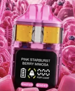 Arcadia Fusion X-Ray Edition Pink Starburst x Berry Mimosa cannabis product package with bright pink berry design