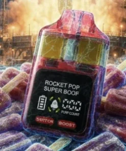 Arcadia Fusion X-Ray Edition Rocket Pop x SuperBoof cannabis product package with bright colorful design